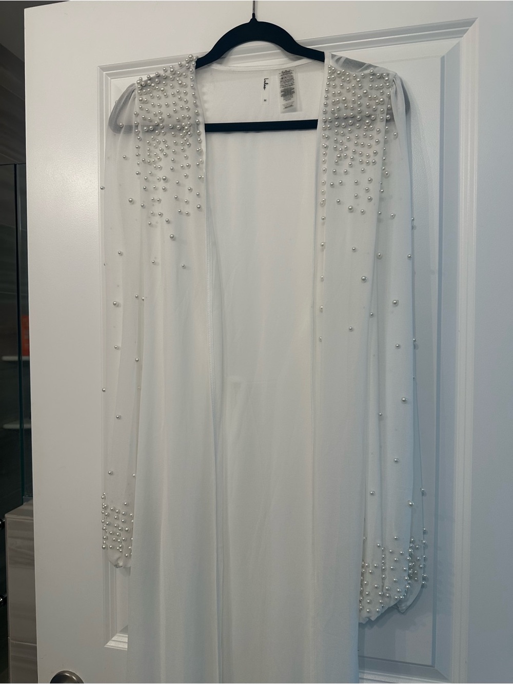 Lulu's White Long-Sleeve Pearl-Embellished Dress